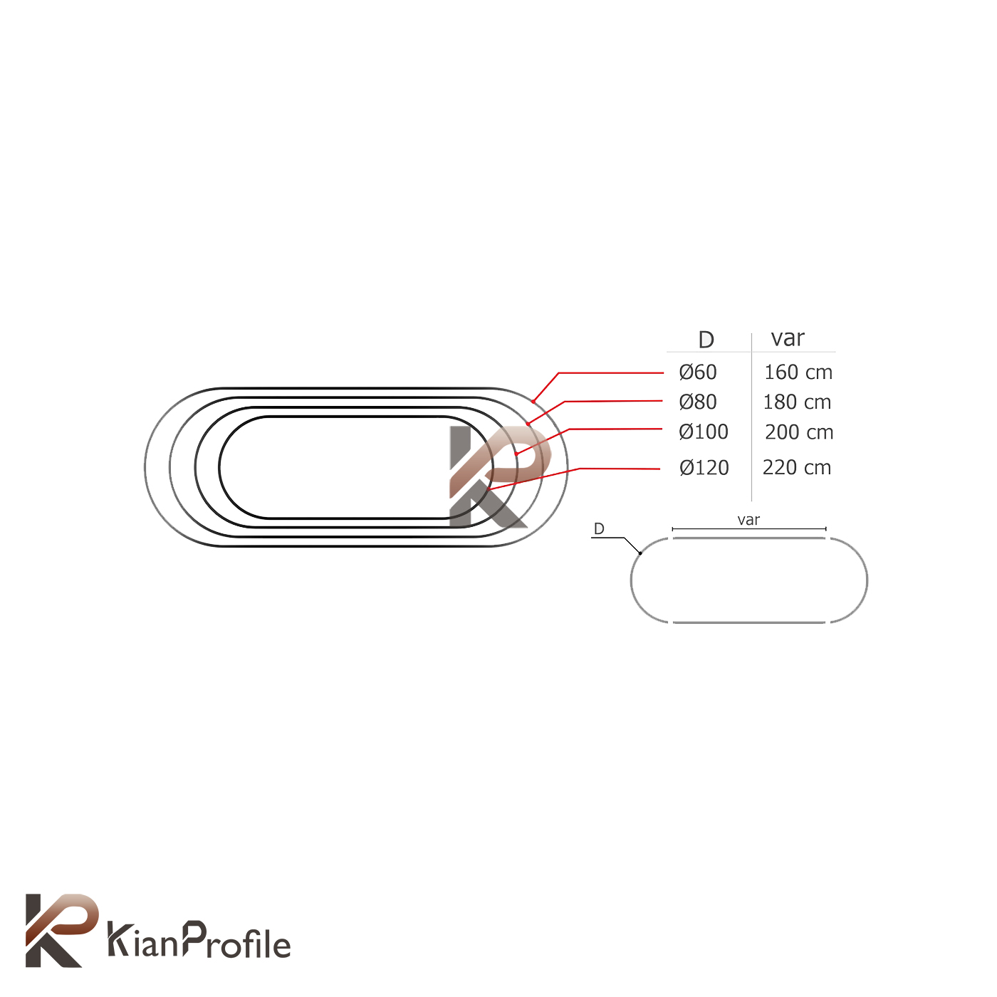 لوستر نور خطی مستطیل کد Oval-80180 (بدون نور)